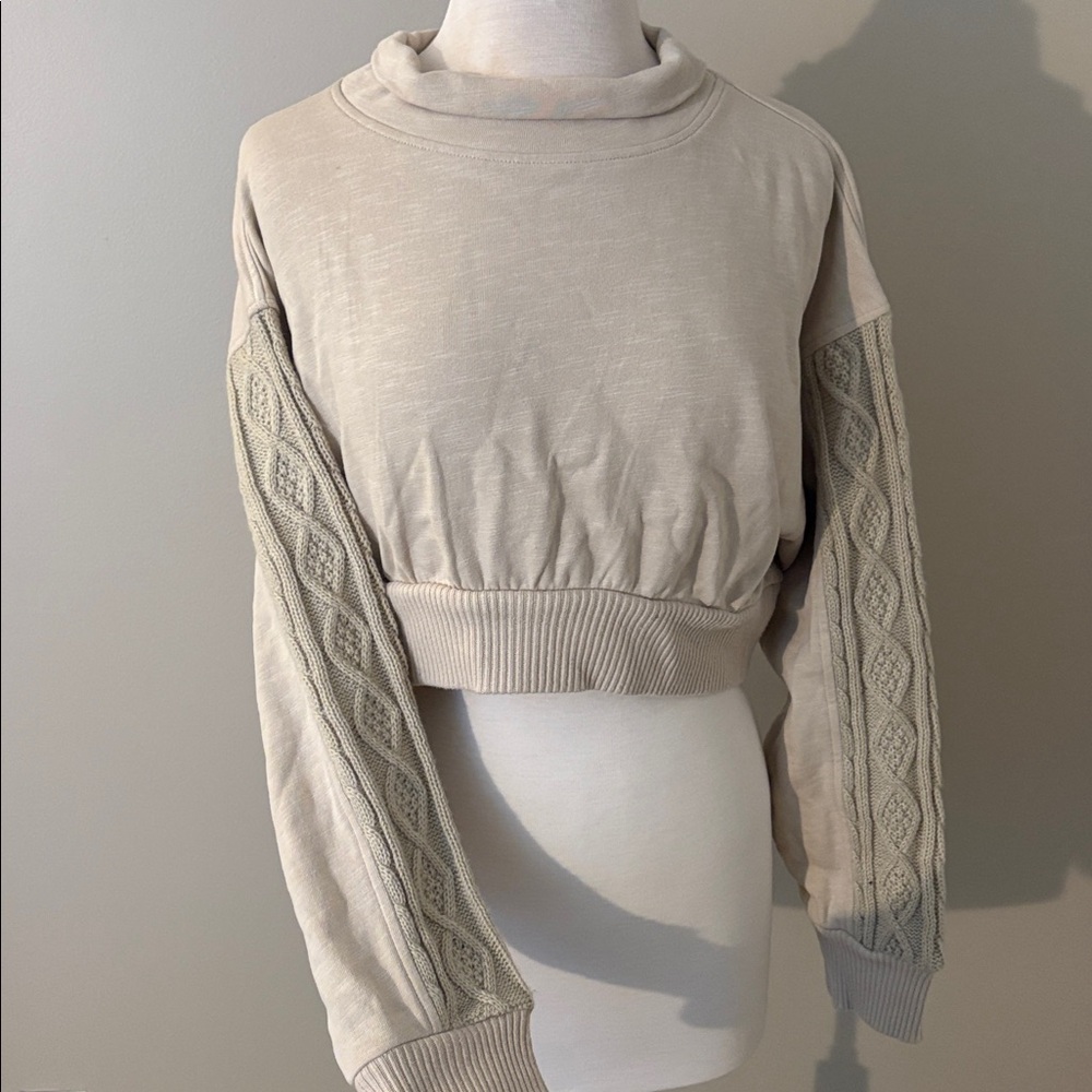 Beige Sweater with Patterned Sleeves